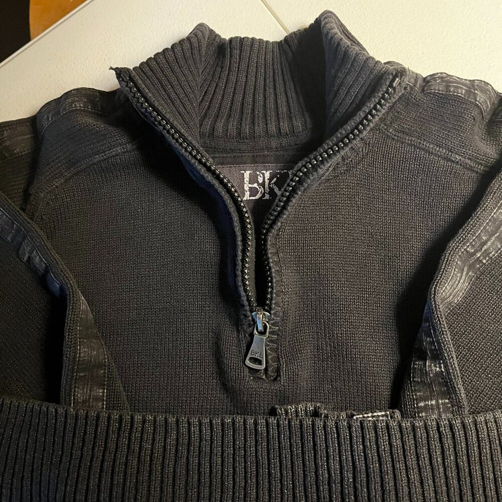 BME Black Washed Distressed Quarter-Zip Sweater